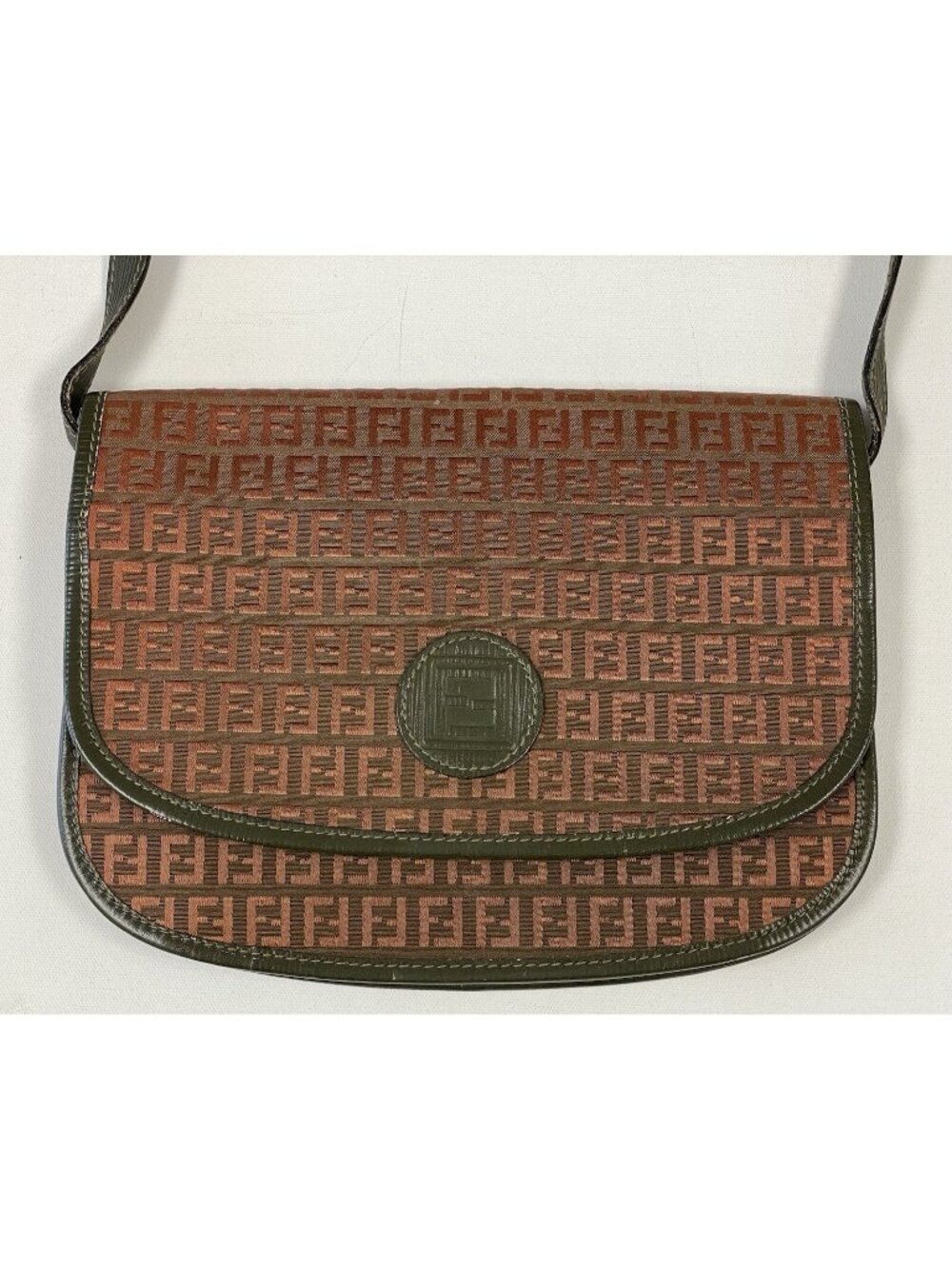 Vintage Fendi Zucca FF Jacquard Accordion Crossbody Bag Brown Green